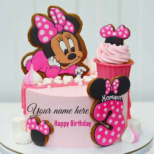 Minnie Mouse Happy 3rd Birthday Wishes Cake With Name
