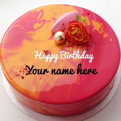 Orange rose flower birthday cake with friend name