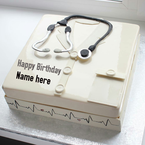 Doctor Special Stethoscope On Birthday Cake With Name