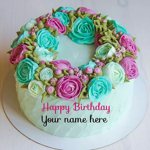 Multicolor Rose Flower Birthday Cake With Name On It