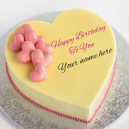Mango Flavor Heart Birthday Cake For Love With Name On 