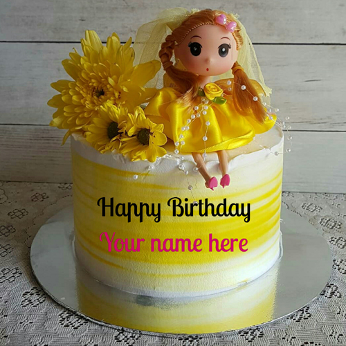 Barbie Doll Birthday Cake With Name On It For Kid