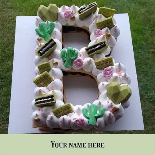 B Letter Flower Cream Happy Birthday Cake With Name