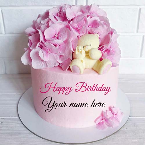 Flower Decorated Birthday Name Cake With Teddy Bear