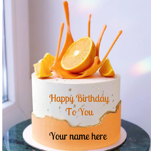 Orange Flavor Art Beautiful Happy Birthday Cake