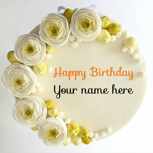Elegant Flower Birthday Cake With Name On It