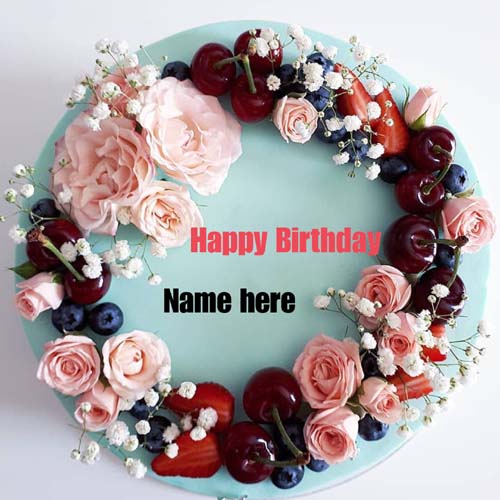 Beautiful Flower Design Happy Birthday Name Cake