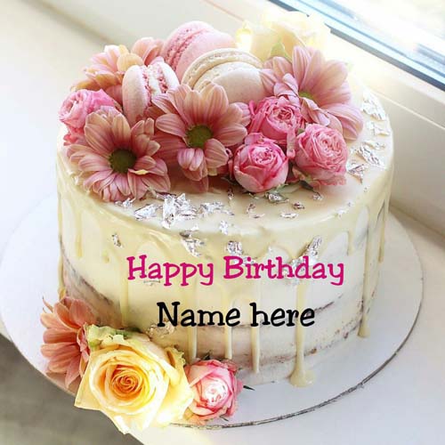 Butter Cream Flower Decorated Birthday Cake With Name