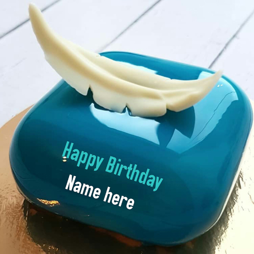 Cubical Shaped Mirror Glazed Birthday Cake With Name