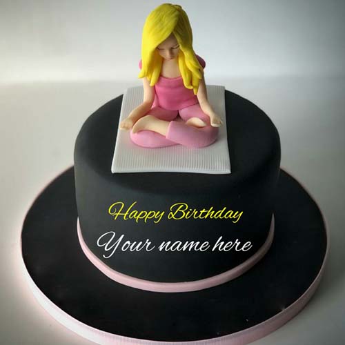 Yoga Themed Happy Birthday Cake With Name On It