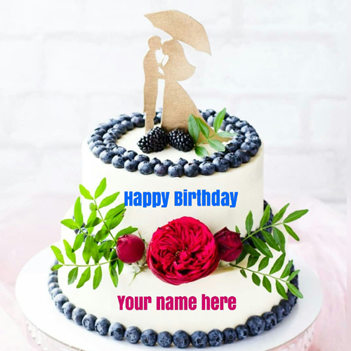 Double Layer Birthday Cake For Love With Name On It