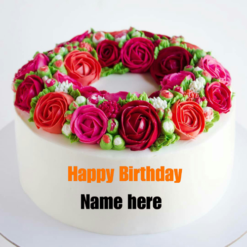 Rose Flower Butter Cream Cake With Name On It