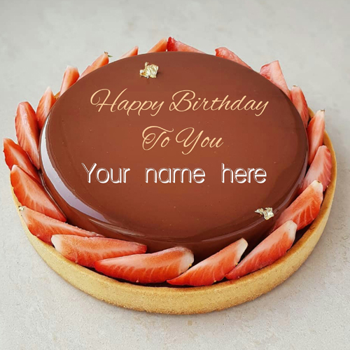 Chocolate Birthday Name Cake With Strawberry Toppings