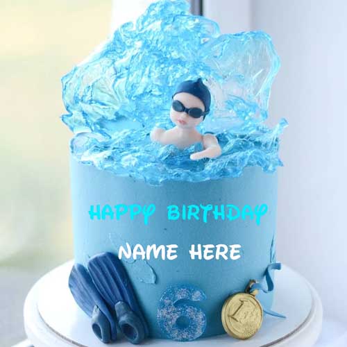 Happy 6th Birthday Cake For Swimmer With Name