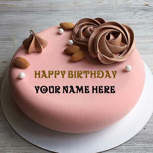 Write Name On Almond Flavor Happy Birthday Cake