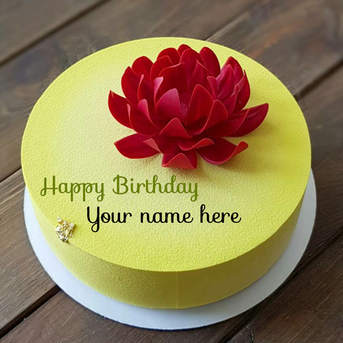 Yellow Birthday Cake For Friend With Name On It 