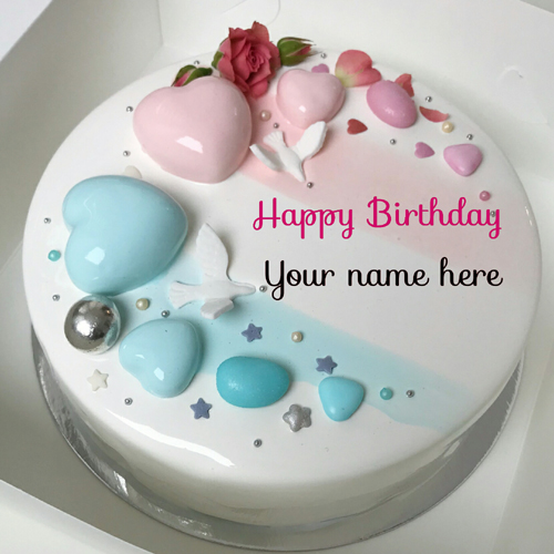 Multiple Heart On Birthday Cake With Name For Love