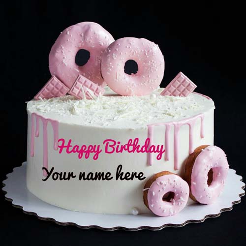 Donuts Decorated Birthday Cake With Name On It