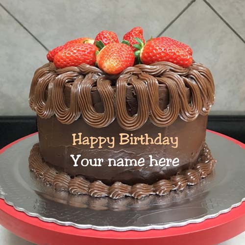 Chocolate Cream Birthday Cake With Strawberry Topping