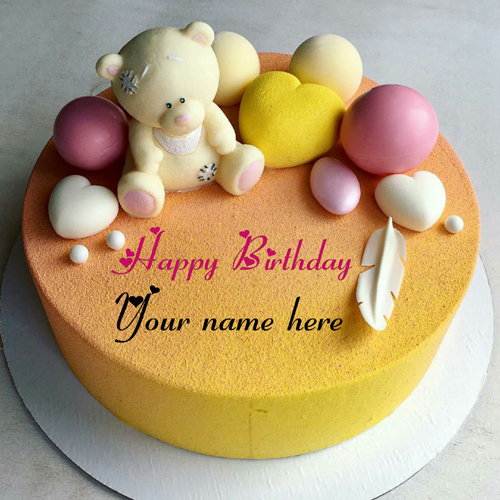 Teddy Bear Birthday Name Cake With Heart For Dear Wife