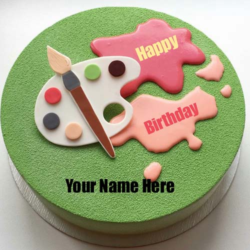 Write Painter Name On Birthday Cake With Color Palette