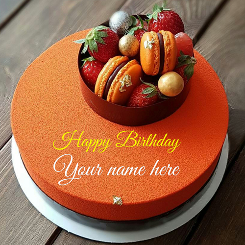  Print Name On Orange Birthday Cake With Donuts