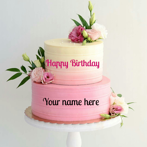 Double Layer Rose Vanilla Cake With Name On For Sister