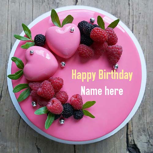 Strawberry Flavor Heart Birthday Name Cake for Wife