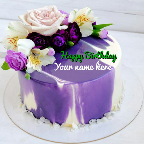 Beautiful Multiple Flower Birthday Cake With Name 